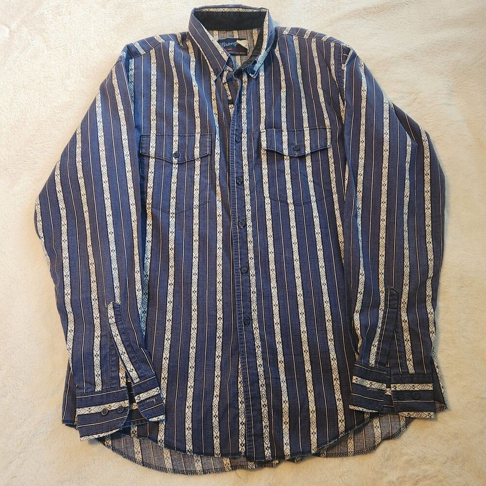 Vintage Wrangler X-Long Tails XL Aztec Striped Button-Down 2-Pocket Cotton